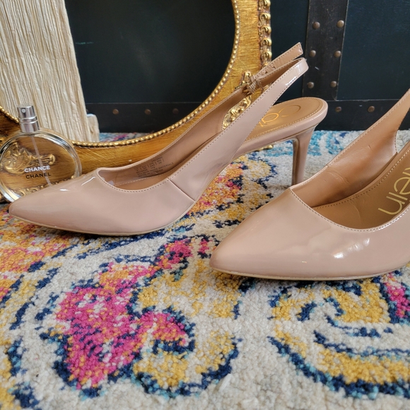 Calvin Klein Shoes - Calvin Klein Nude Patent Gala Slingback Heels